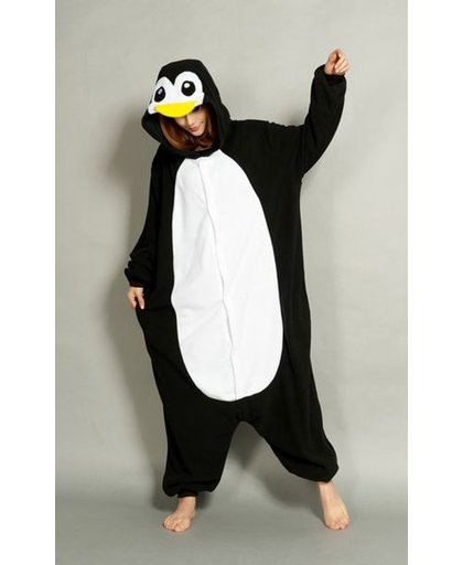 KIMU onesie pinguin pak zwart wit kostuum - maat M-L - pinguinpak jumpsuit huispak