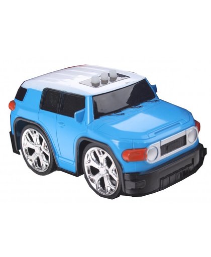 Gearbox raceauto met geluid blauw 12 cm