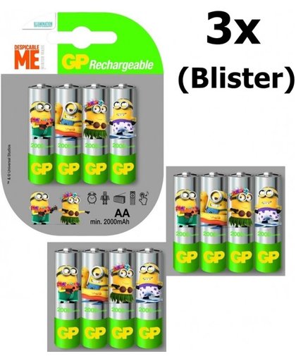 12 Stuks (3 Blisters a 4Stk) - Minion in blister GP ReCyko + AA 2000mAh Oplaadbare Batterijen
