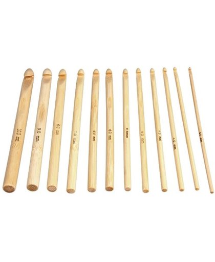 12 Lichte bamboe haaknaalden in verschillende maten 3mm t/m 10mm - NBH®
