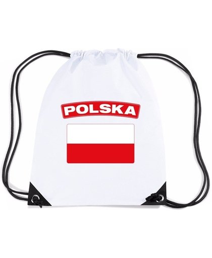 Polen nylon rijgkoord rugzak/ sporttas wit met Poolse vlag
