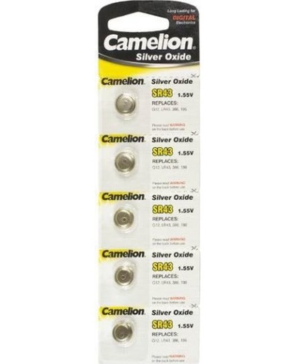 Camelion SR43, SR43SW, 386, 186, AG12 LR43 Zilveroxide knoopcellen batterijen - 5 stuks