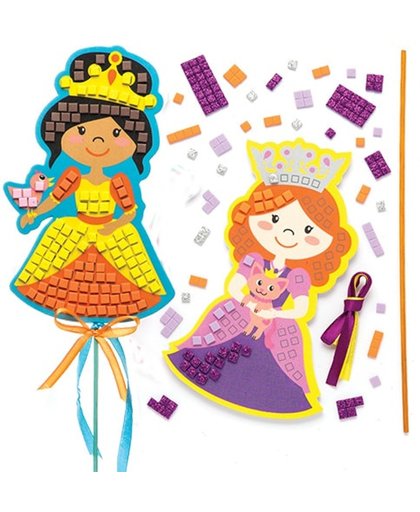 Sets met prinsessentoverstokjes met mozaïek voor kinderen om te maken en laten zien - Creatieve knutselset voor kinderen (4 stuks per verpakking)