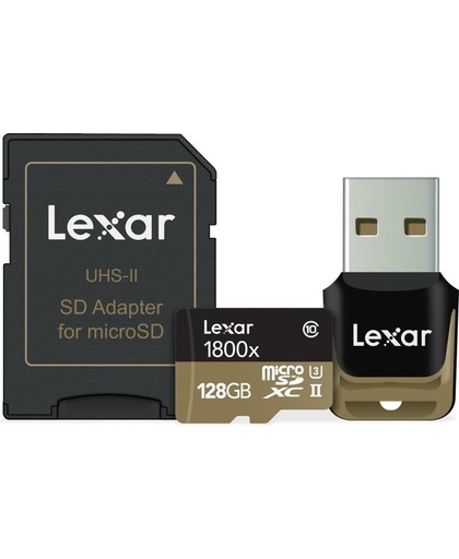 Lexar Professional Micro SD kaart 128GB met USB 3.0 reader en SD adapter