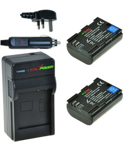ChiliPower 2 x LP-E6N accu's voor Canon - Charger Kit + car-charger - UK version
