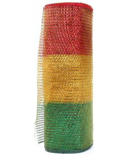 Rol tule rood/geel/groen brede streep 26cm x 9,14m