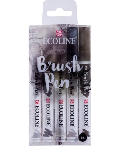 Ecoline “Grijs” Brushpennen set van 5 in een Zipperbag