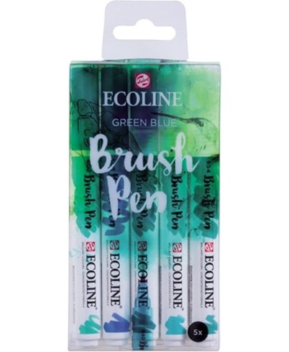 Ecoline “Groen/Blauw” Brushpennen set van 5 in een Zipperbag