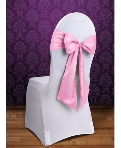 Bruiloft stoel decoratie licht roze strik