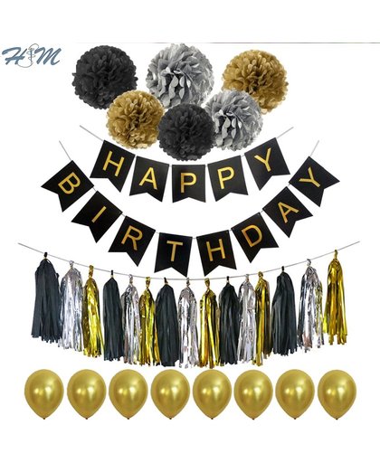 Luxe set verjaardag versiering GOUD - Happy Birthday - Handig en mooi