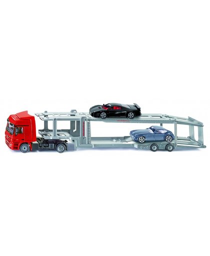 Siku vrachtwagen met transporter en sportwagens rood/zilver (3934)