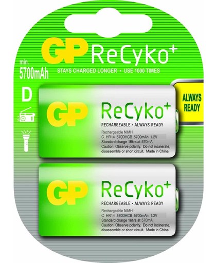 GP D ReCyko+ Oplaadbare Batterijen - 2 stuks