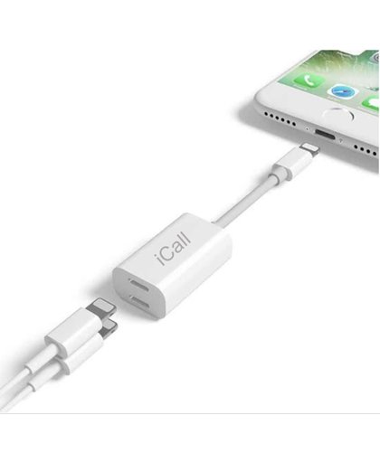 Kabel Adapter Splitter voor twee Lightning Poorten voor je Apple iPhone 8 en 8 Plus / 7 / 6 / 5 /4 + voor Apple iPad 2017 / 2 / 3 / 4 / Mini / Pro (9,7 + 12,9) - Muziek Luisteren en Opladen -tegelijk! - iCall