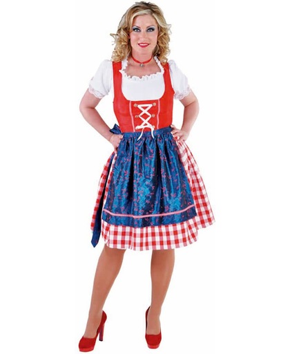 Dirndl Helga met rood, wit en blauw met Oktoberfest blouse en schort - Kostuum dames maat XS (32-34)