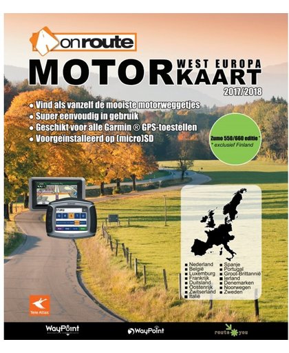 OnRoute Motorkaart West-Europa 2017/2018 (micro)SD Zumo 550-660-2x0