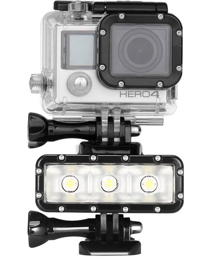 Waterdichte video lamp zaklamp met basis bevestiging, schroeven & dubbele batterijen voor GoPro HERO 4 Session / 5 / 4 / 3 + / 3 /2/ 1, Dazzne, XiaoYi Camera