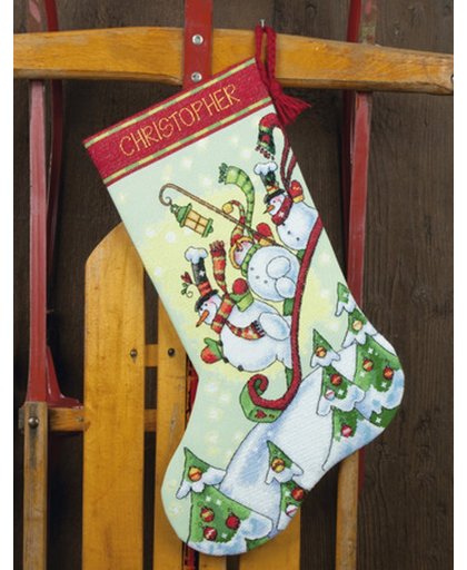 Borduurpakket Sledding snowman Stocking