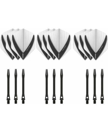 Dragon darts - 3 sets - XS100 Vista - Clear - Darts flights - plus 3 sets - aluminium - darts shafts - zwart - medium