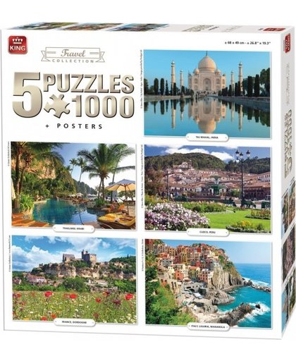 King legpuzzel Travel Collection 5 puzzels 1000 stukjes