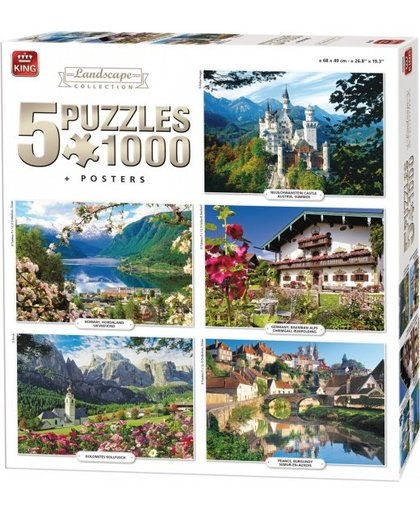 King legpuzzel Landscape Collection 5 puzzels 1000 stukjes