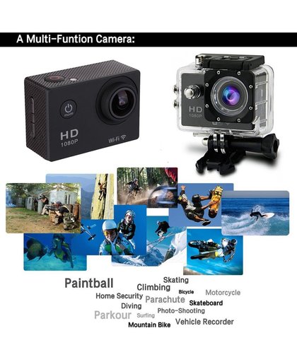 Zwarte Actie Camera met WIFI Full HD 2 inch LCD compleet set