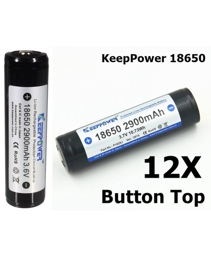 12 Stuks -  Button Top - KeepPower 18650 Oplaadbare batterij