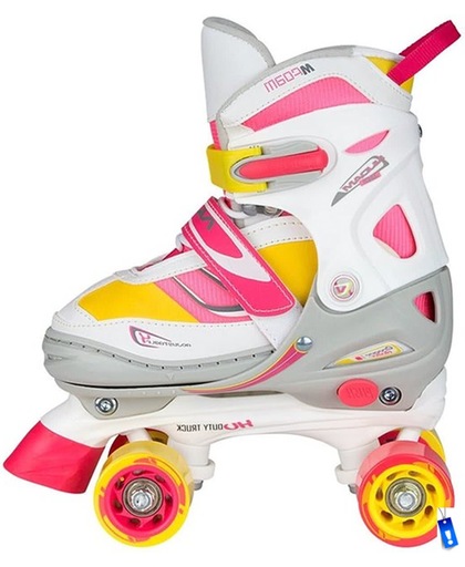 Rolschaatsen Rollerskates - Meisjes Verstelbaar - Roze / Geel / Wit - Semi-Softboot - Maat 30-33