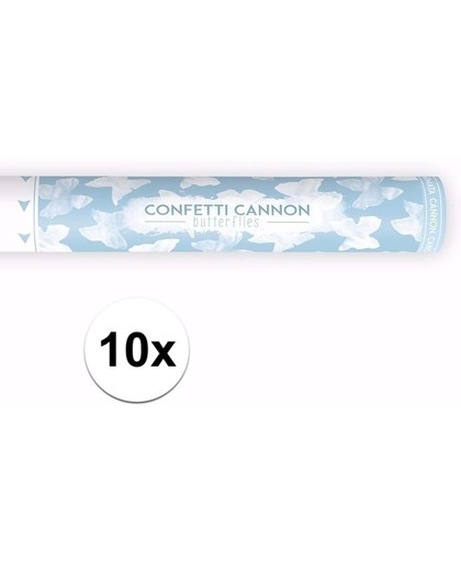 10x Confetti kanon witte vlinders 40 cm - confetti shooter / party popper