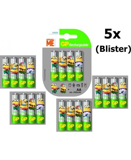 20 Stuks (5 blisters a 4Stk) - Minion in blister GP ReCyko + AA 2000mAh Oplaadbare Batterijen