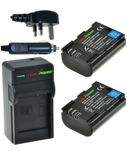 ChiliPower 2 x LP-E6 accu's voor Canon - Charger Kit + car-charger - UK version