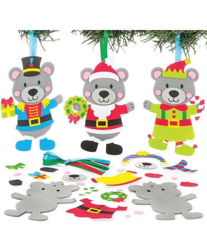 Mix & match decoratiesets met teddyberen. Leuke knutsel- en decoratiesets voor kerst voor jongens en meisjes (6 stuks per verpakking)
