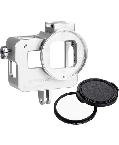 PULUZ Housing Shell CNC Aluminium Alloy beschermende behuizing Cage met 52mm UV Lens voor GoPro HERO5(zilver)
