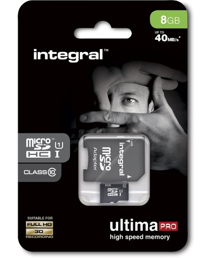 Integral UltimaPro 8GB Micro SDHC Card - Class 10 - 40MB/s + SD Adapter