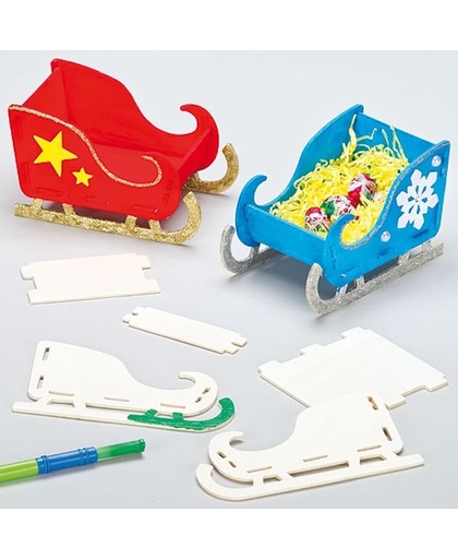Houten sleesets - maak ontwerp je eigen huisdecoratie - creatieve knutselpakket voor kinderen voor Kerstmis (4 stuks)