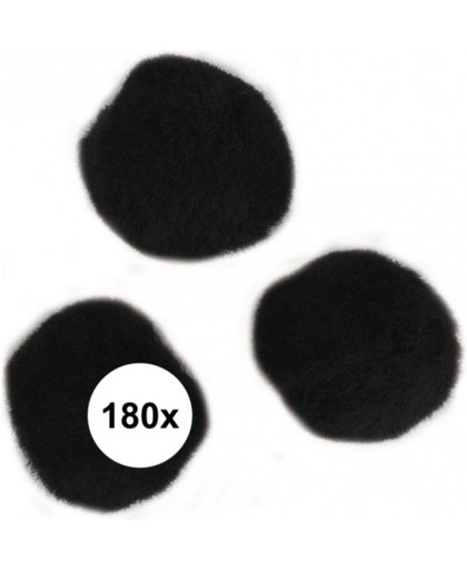 180x zwarte knutsel pompons 15 mm - hobby balletjes
