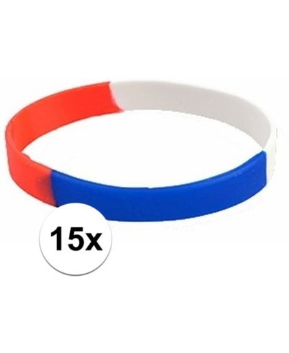 15x Siliconen armbandjes rood wit blauw
