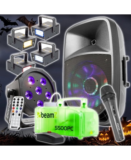 Halloween XXL feestset met Bluetooth speaker, Blacklight, Stobo's en Rookmachine