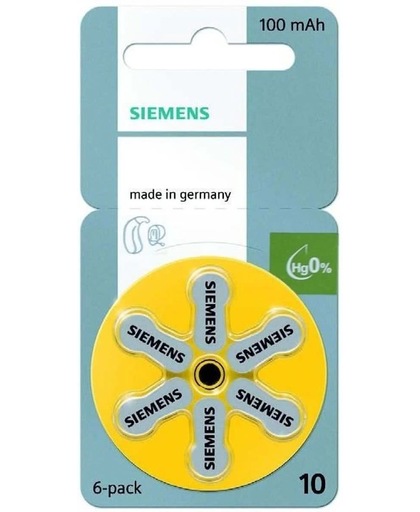6x Siemens 10MF Hg 0% Gehoorapparaat batterijen