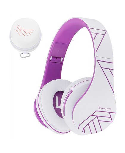 PowerLocus Bluetooth koptelefoon over ear, draadloze koptelefoon en vaste Inklapbaar headsets met een ingebouwde microfoon, Micro SD/TF, FM voor iPhone/Samsung/iPad/PC – Wit/Violet