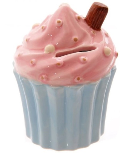 Spaarpot cupcake keramiek in blauw en roze