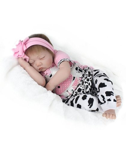 Reborn baby pop (hand gemaakt) in een schattig pakje en met een haarband – Levensecht sleeping baby 55cm