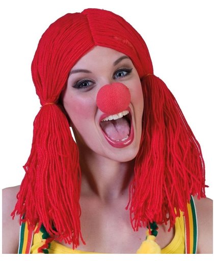 Rode clowns pruik met staartjes
