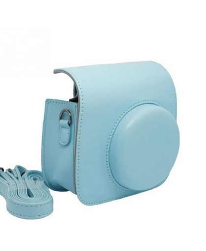 Vintage Case geschikt voor Fujifilm Instax Mini 8 - inclusief hoesje en riem - in mooie babyblauwe uitvoering