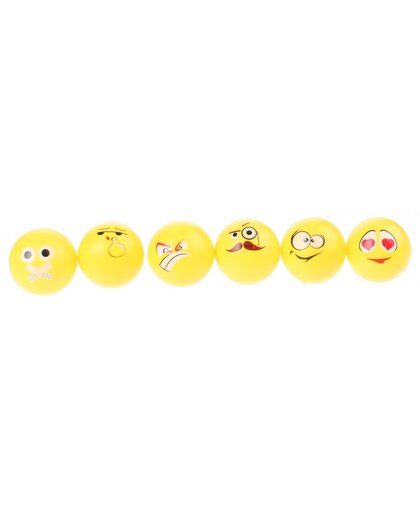 Toi Toys bier pong ballen met Emoji 6 stuks 4 cm geel