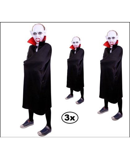 3x Dracula cape zwart/rood kids one size