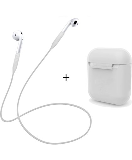 2 in 1 Kit Silicone Protective Cover + Strap Anti-lost Geschikt voor Apple AirPods - Wit