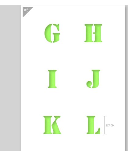 A5 Alfabet Letter Sjabloon G H I J K L – Kunststof - Hoogte letters 2,7cm