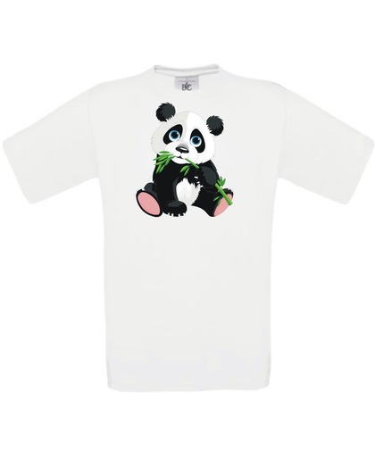 Mijncadeautje - Unisex T-shirt - Panda met bamboe - wit - maat L
