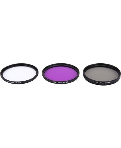 JUNESTAR 3 in 1 Professionele 58mm Lens Filter set (CPL + UV + FLD / paars) voor GoPro & Xiaomi Xiaoyi Yi Sport Actie Camera