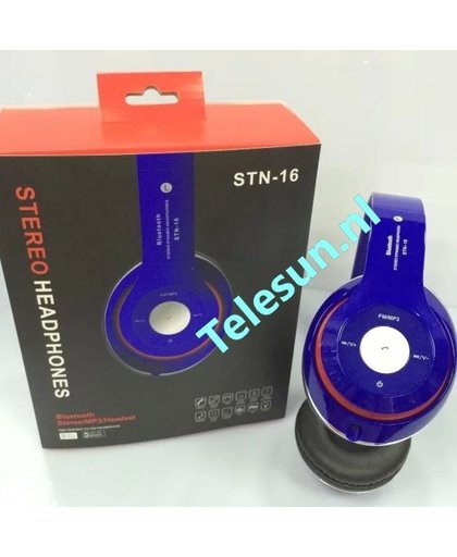 Wireless bluetooth headset STN16 Met Fm radio en Geheugen Poort  blauw-Voor o.a iPhone 4 / 5 / 6 / 6S PLus Samsung Galaxy S4 / S5 / S6 / S7 EDGE PLUS / LG / HTC / Huawei / Sony